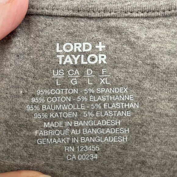 Lord + Taylor Casual SS Crew Neck Cotton Elastane T Shirt Top Grey Sz L NWOT - Picture 2 of 10
